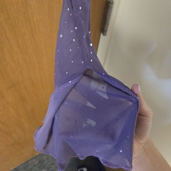 SHEIN BAE Lettuce Trim Flounce Sleeve Crop Sequin Mesh Top - Picture 6 of 7